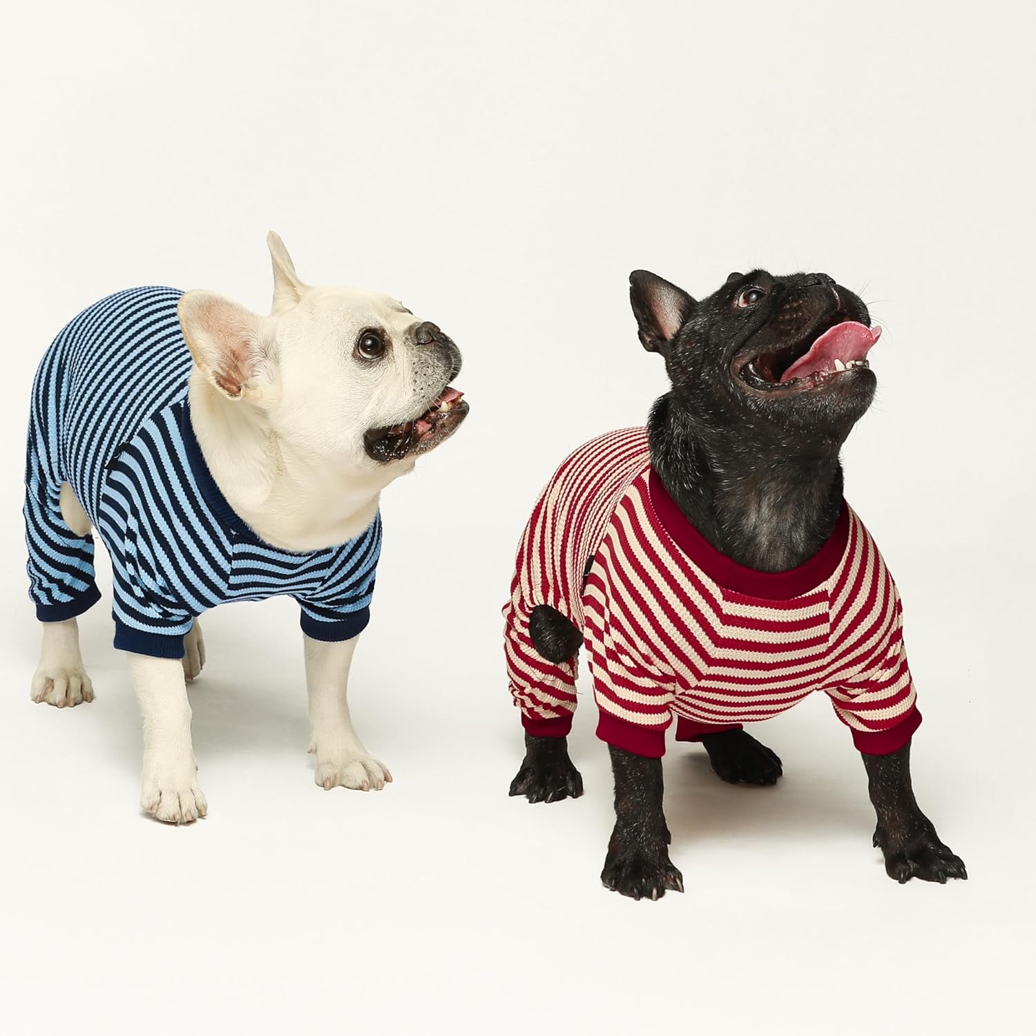 Fitwarm Red and White Striped Dog Pajamas, Waffle Dog Clothes for Small Dogs Girl Boy, Puppy Onesie with Feet, Pet Christmas Outfit, Small