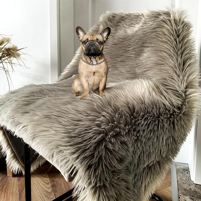 Waterproof Dog Blanket for Small, Medium & Large Dogs – Faux Fur Pet Throw for Couch, Sofa, Bed & Car – Soft, Washable, Stain-Resistant, Durable Cover – Grey – 80" x 60"