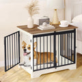 31.9" Dog Crate Furniture with Barn Door, Heavy Duty Dog Kennel Indoor with 2 Doors, Wooden Pet Cage End Table for Small Medium Dogs up to 44 lb, Anti-Chew Anti-Escape, White Brown DFC83614B