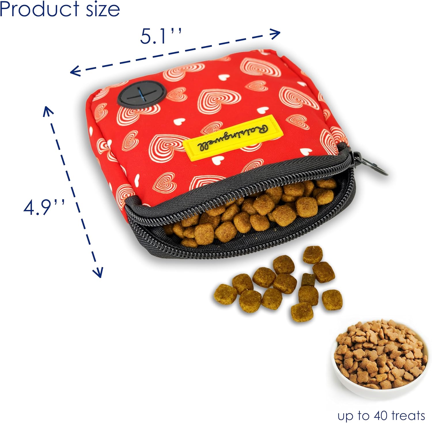 Dog Treat Pouch for Pet Walking and Training with Clicker Poop Bags Small Fanny Zipper Pack Holder for Puppy Snack Dispenser Kit for Leash and Outdoor Use (Valentine)