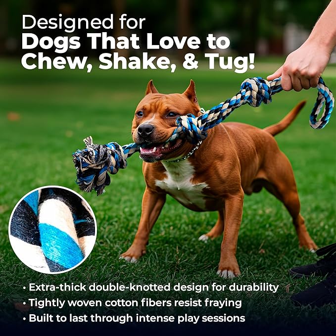 Pacific Pups Products Large Dog Rope Toy for Large Dogs - 23.5" Dog Tug of War Toy - Durable Big Pull Rope for Aggressive Chewers & Teething Puppies
