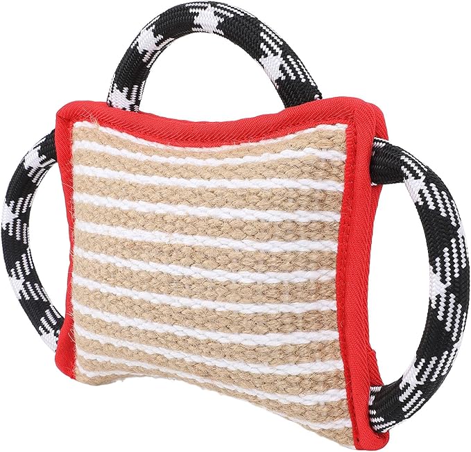 Dog Bite Pillow, Tug War Dog Toy Dog Biting Pad, Jute Tear Resist Interactive Play Dog Bite Tug Toy for Small Medium Large Dogs (Red)