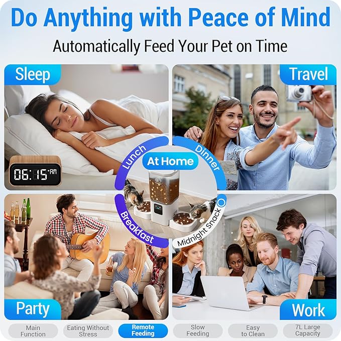 Automatic Cat Feeder 2 Cats with Slow Feed: Dual Automatic Dog Feeder with 5G WiFi, Cat Food Dispenser with APP Control for Multiple Pets, Detachable for Easy Clean, Double Pet Bowl - 29 Cup