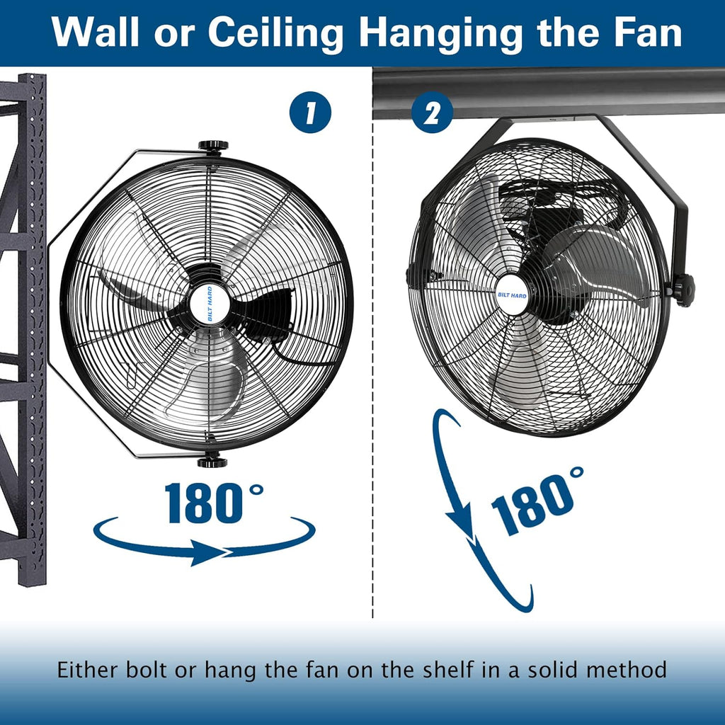 BILT HARD 20 inch Industrial Wall Fan, 4600 CFM, 3-Speeds High Velocity Wall Mount Fan with Sealed Motor, 2 Pack