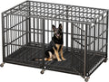 78 Inch Heavy Duty Indestructible Dog Crate Steel Escape Proof, Indoor Double Door High Anxiety Cage, Kennel with Wheels,Removable Tray,Extra Large Dogs XL XXL XXXL