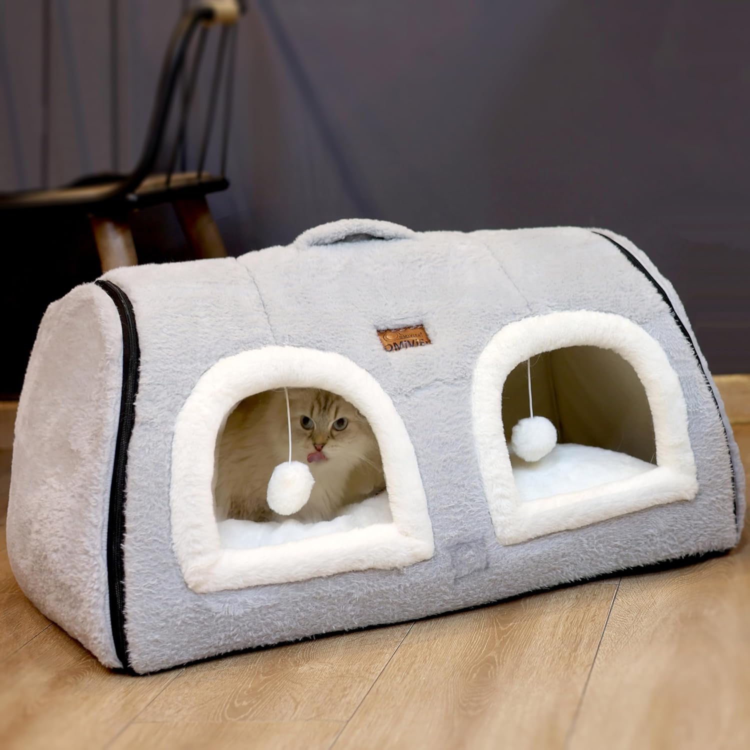 Cat Bed for Indoor Cats，Foldable cat cave，Anti-Slip & Water-Resistant Bottom，cat Houses for Indoor Cats or Small Dogs, Kitten Tent, Rabbit Double Hole Bed:(27.5"×15.3"×15.3"