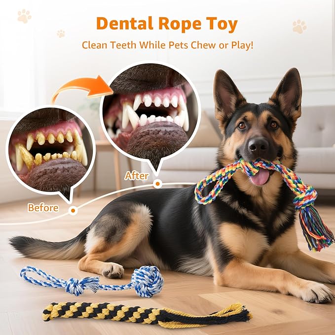 Heavy Duty Dog Rope Toys for Aggressive Chewers - 3 Packs Indestructible Cotton Dog Chew Toys for Small Medium Breed - Exercise Interactive Tug of War Dog Toy for Boredom, Teeth Clean(Miax Colors)