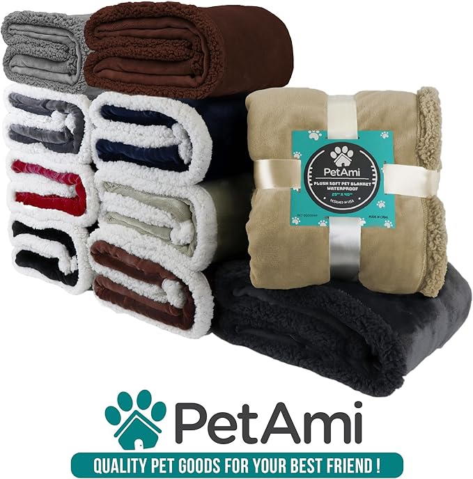PetAmi Fluffy Waterproof Dog Blanket for Small Medium Dogs, Soft Warm Pet Sherpa Throw Pee Proof Couch Cover, Reversible Cat Puppy Bed Blanket Sofa Protector, Plush Washable Pad (Grey, 29x40)