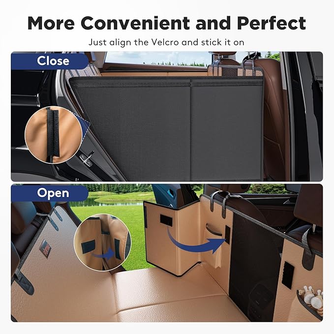 FURTIME XL Back Seat Extender for Dogs, Hard Bottom Dog Car Seat Cover for Truck Back Seat, Upgraded PU Leather Waterproof Anti-Scratch, Large Space Back Seat Cover for Full Size Truck SUV, Brown