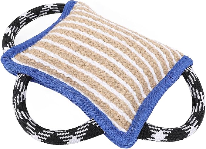 Dog Bite Pillow, Tug War Dog Toy Dog Biting Pad, Jute Tear Resist Interactive Play Dog Bite Tug Toy for Small Medium Large Dogs (Blue)