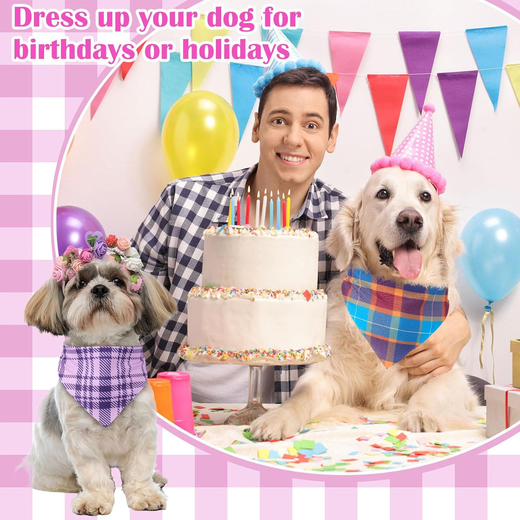 Sanwuta 120 Pcs Plaid Dog Bandanas Bulk Pet Scarves Adjustable Soft Cute Dog Triangle Scarfs for Medium Small Dogs Cats Large Puppy
