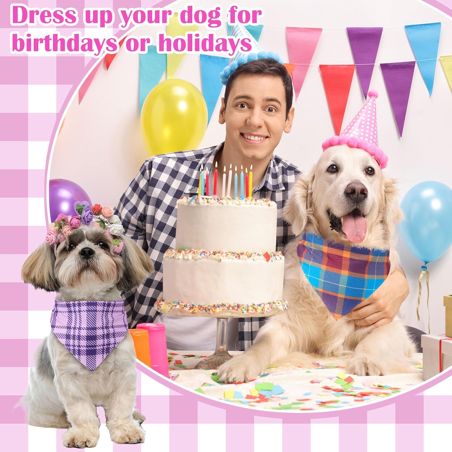 Sanwuta 120 Pcs Plaid Dog Bandanas Bulk Pet Scarves Adjustable Soft Cute Dog Triangle Scarfs for Medium Small Dogs Cats Large Puppy