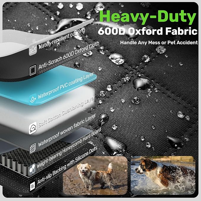 Zanch Heavy-Duty Dog Car Seat Cover, Flat Solid Back Seat Extender for Multi Large Dogs, Hard-Base Supports 450 lb, Waterproof Scrachproof Hammock Protector, Standard for Cars, SUV, Trucks, Black