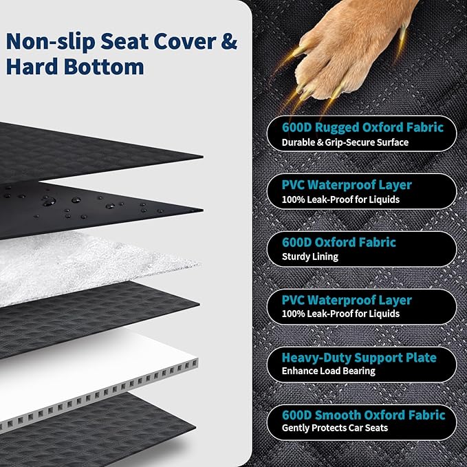 Tough Dog Car Seat Cover for Back Seat with Seatback Top Protection, Waterproof Hard Bottom Back Seat Extender for Dogs, Scratch Resistant Heavy Duty Dog Hammock for Car SUV Small Trucks