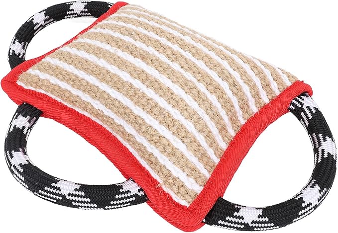 Dog Bite Pillow, Tug War Dog Toy Dog Biting Pad, Jute Tear Resist Interactive Play Dog Bite Tug Toy for Small Medium Large Dogs (Red)