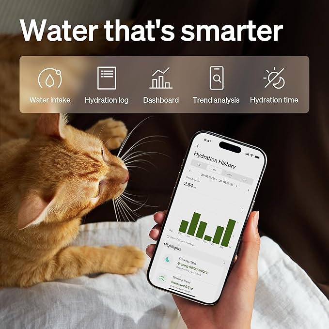 PETLIBRO Upgrade Cat Water Fountain Stainless Steel Tray, Dockstream 2 Cat Fountain Indoor, 3L/101oz Auto Cat Fountains for Drinking, App Monitoring Pet Water Fountain Dog, 5G WiFi Cat Water Dispenser