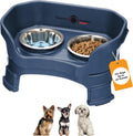 Neater Feeder Deluxe Mess Proof Dog Bowls Elevated for Small Breeds – Made in USA – No Spill Raised Dog Food Bowl Stand w/Leg Extensions – Stainless Steel Food and Water Bowl Set – Dark Blue