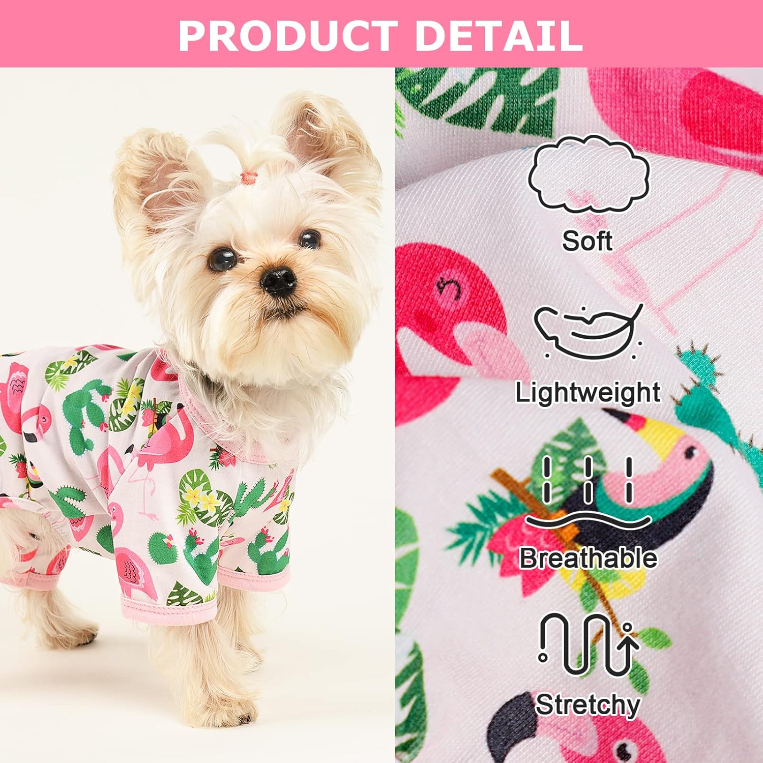 Dog Pajamas Pjs Dog Clothes for Small Dogs Girl Cute Soft Puppy Clothes Stretchable Dog Apparel Onesies for Chihuahua Yorkie Teacup, Flamingo Pink, XS