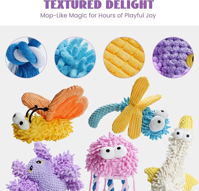 Nocciola Plush Squeaky Dog Toys, Cute Durable Stuffed Crinkle Puppy Pet Chew Toys for Large Medium Small Dogs - Dragonfly