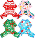 PET SHOW 4 Pack Small Dog Christmas Pajamas Holiday Dog Clothes Doggies Girl Boy Soft Stretchy PJs Xmas Jumpsuit Puppy Cats Onesies Red Green Outfits with Sleeve Pets Dachshund Costume S