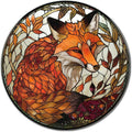 Lygond Metal Sign Tin Sign Circular Stained Glass Red Fox2 Gardening Sign for Yard 8×8 Inches
