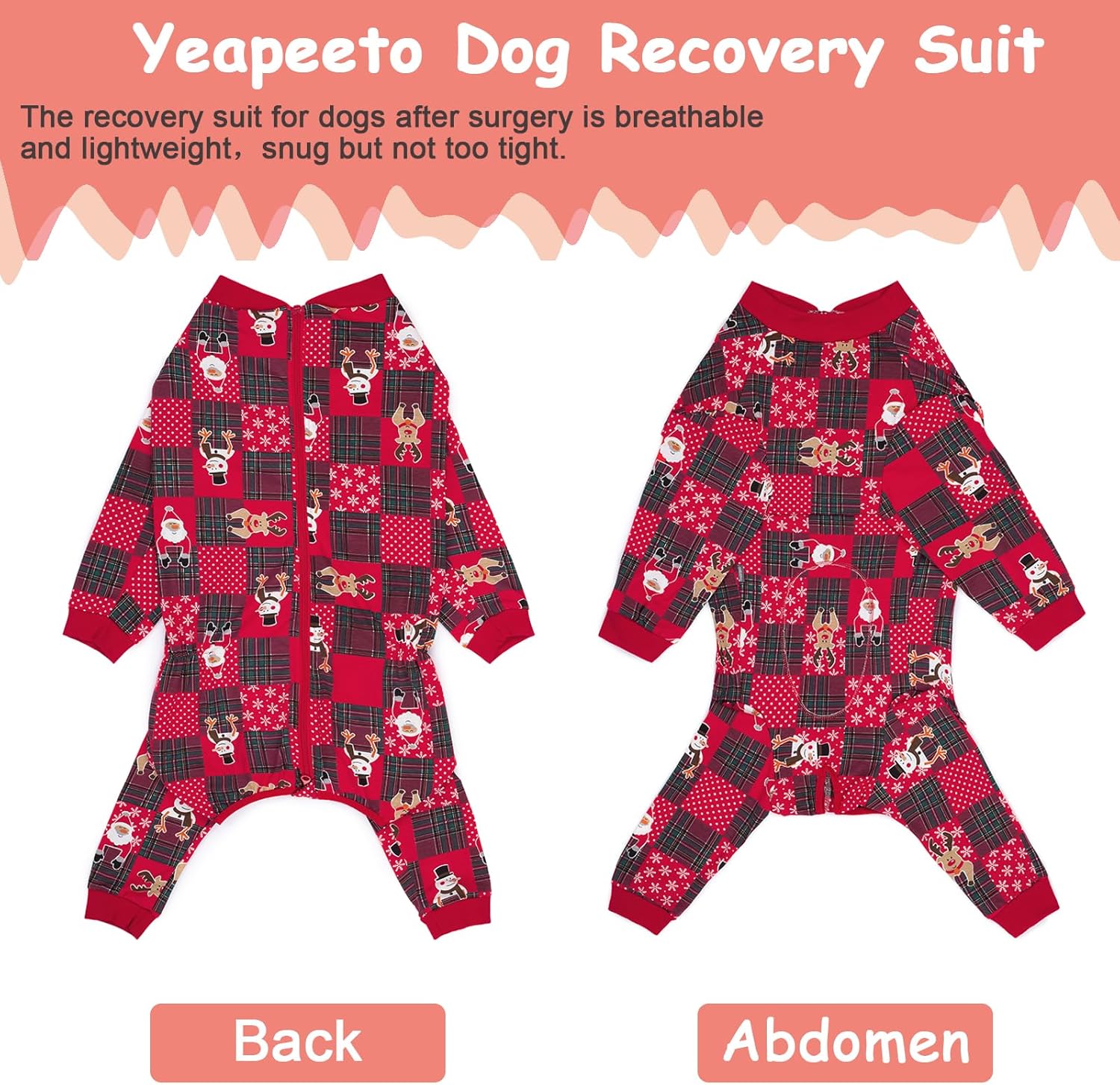 Yeapeeto Dog Onesie Surgery Recovery Suit for Large Medium Bodysuit Dogs Pajamas PJS Full Body for Shedding, Prevent Licking, Wound Protection, Cone Alternative… (Xmas Red, X-Large)