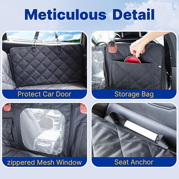 Convertible Back Seat Extender for Dogs, Foldable 400lbs Hard Bottom Dog Car Seat Cover for Back Seat, Waterproof Dog Hammock Bed Backseat Cover for Dogs in Car SUV Truck Pet Seat Cover Black M