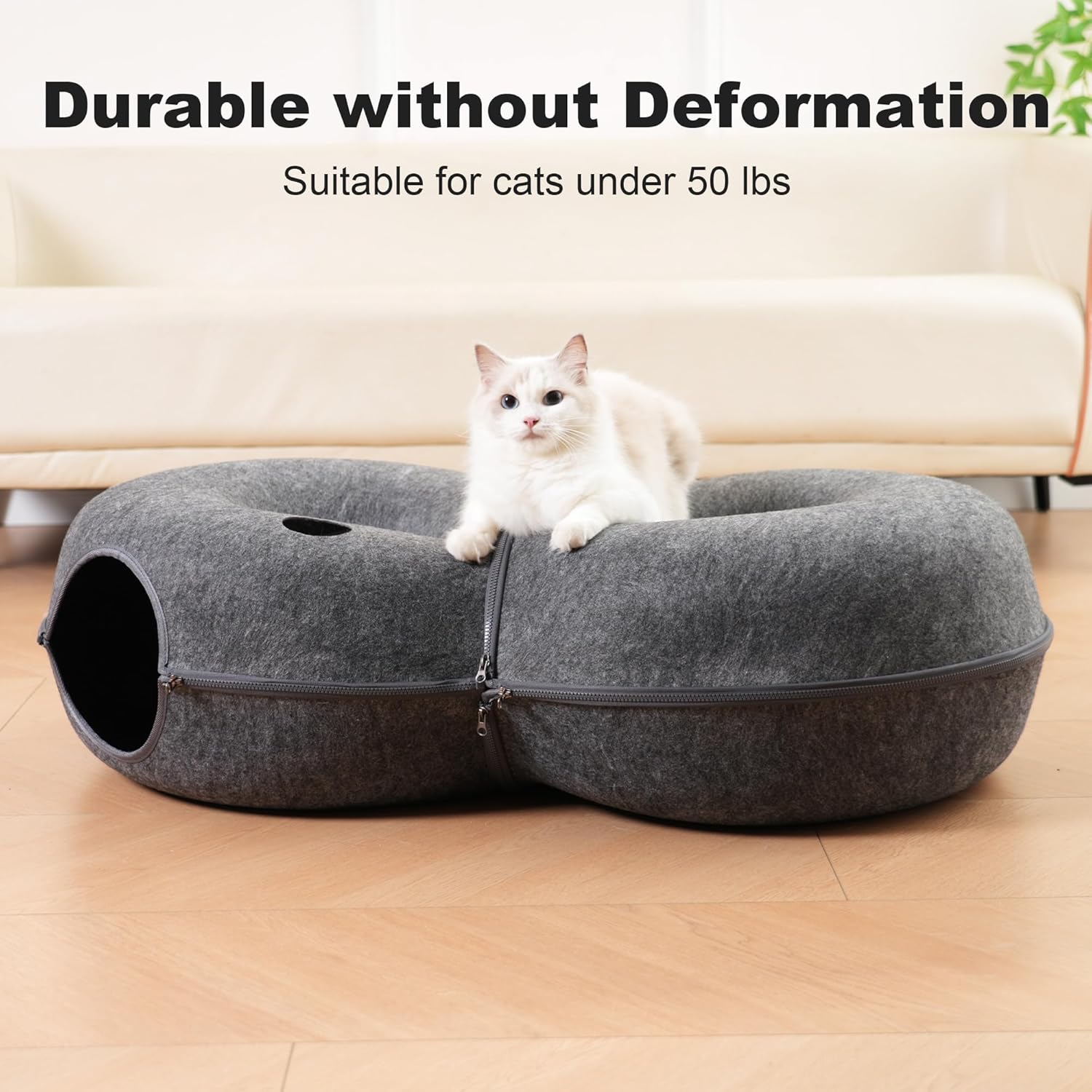 8-Shaped Large Cat Tunnel Bed for Indoor Cats, Infinite Circulation Peekaboo Cat Cave with 12 Toy Balls, Cat Donut Tunnel for Cats up to 30 Pounds (Dark Grey, L 38x24x11in)