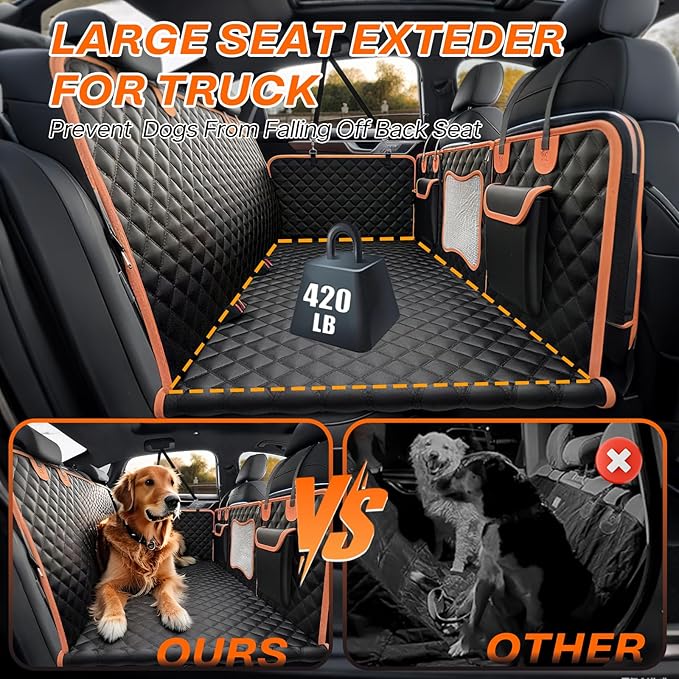 New Heavy-Duty Waterproof Dog Car Seat Cover for Back Seat with Hard Bottom,Large Back Seat Extender for Dogs,Truck Dog Seat Cover Back Seat,Holds 420lbs,Anti Scratch, Easy to Clean
