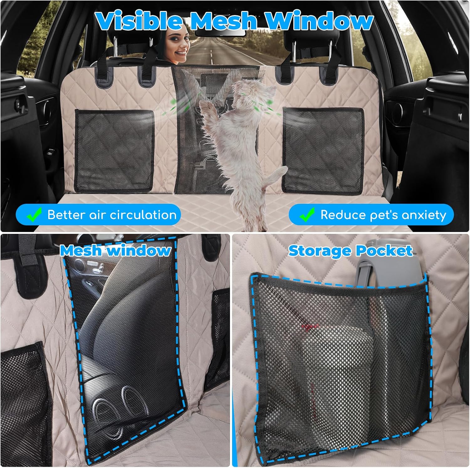 URPOWER Back Seat Extender for Dogs - Hard Bottom Dog Car Seat Cover Holds 400 lbs, Waterproof Dog Hammock Dogs Bed for Cars, SUVs & Small Trucks, Pet Backseat Protector with Mesh Window & Large Space