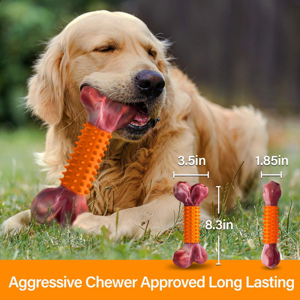 Apasiri Dog Toys for Aggressive Chewers Peanut Butter Flavored, 8" Tough Dog Chew Bone, Nylon & Rubber Chew Toy, Dog Bone Toy for Large Medium Breed 20-80lbs
