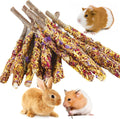 Abizoo Bunny Chew Toys for Rabbits,18PCS Natural Apple Wood Sticks with Petals Good for Chinchillas Guinea Pig Hamster Teeth Care, Bunny Small Pet Treats Teething Toys| Natural Organic Safe