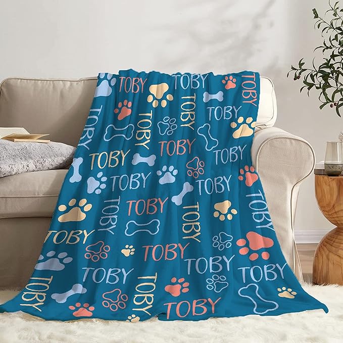 Personalized Dog Blankets Dog Paw Print Blanket Puppy Blanket - Custom Dog Blanket with Pets Name Cute Paw Print Pet Throw Puppy Fluffy Blankets S 50"x40" for Medium Dog