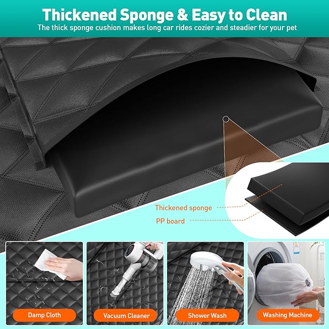 Ultra Thick Hard Bottom Dog Car Seat Cover for Back Seat, Waterproof Dog Hammock for Car with Mesh Window & Pocket, Pet Rear Seat Cover Protector Holds 400lbs for Car SUV