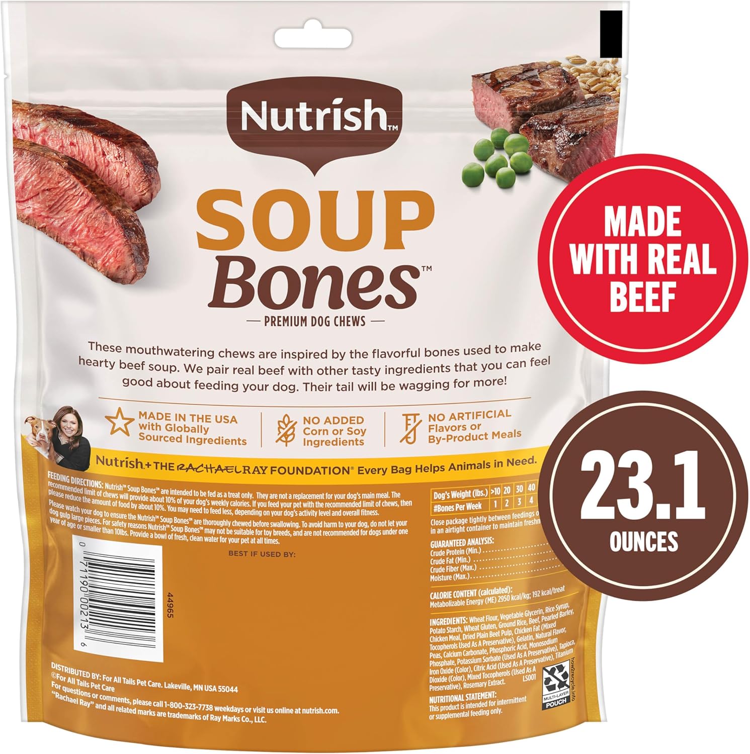 Nutrish Soup Bones Premium Dog Chews with Real Beef and Barley, 11 Chews, Packaging May Vary (Rachael Ray)