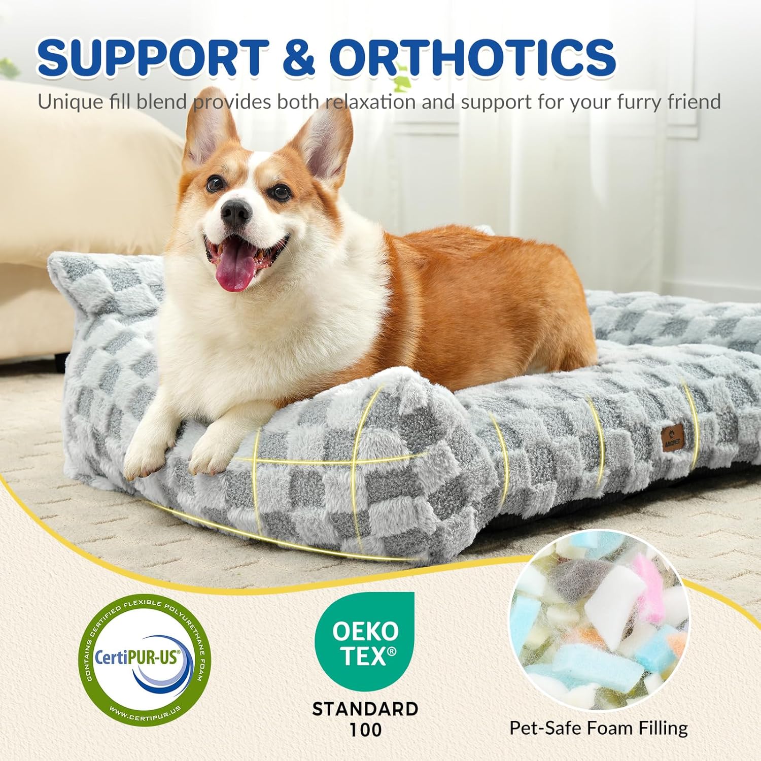 Cat Bed Cat Couch for Puppy and Kitten, Fluffy Pet Sofas Medium Dog Sofa Bed, Supportive Cats Sofa for Indoor Cats, Washable Cover & Non-Slip, 32 inch, Grey