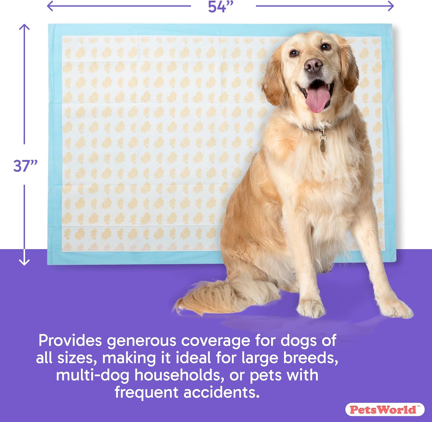 PETSWORLD Health Monitoring Dog Pee Pads – 37x54 Inch, 50 Count 3XL Color-Changing Potty Pads | Detects Health Issues | Leak-Proof, Ultra Absorbent, Odor Control