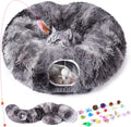 Odoland Cat Tunnels for Indoor Cats with Fluffy Plush Central Cat Couch and 20 Cat Toys, Tunnel Bed for Cats with Hanging Ball, Detachable Soft Mat and Variety Kitty Toy Set, Grey
