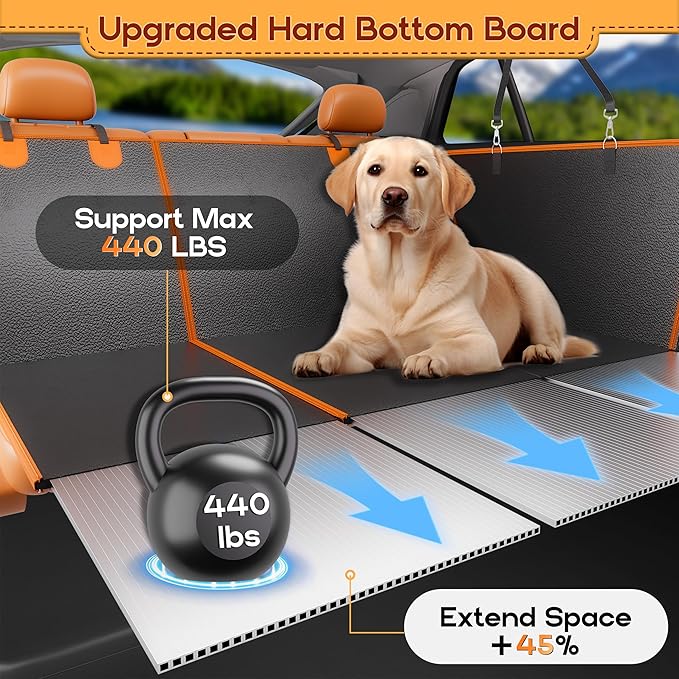 Dog Car Seat Cover for Back Seat, Upgraded PU Leather Back Seat Extender with Hard Bottom Holds 440lbs, Waterproof Anti-Scratch Pet Backseat Protector Dog Hammock for Car, SUV & Small Truck