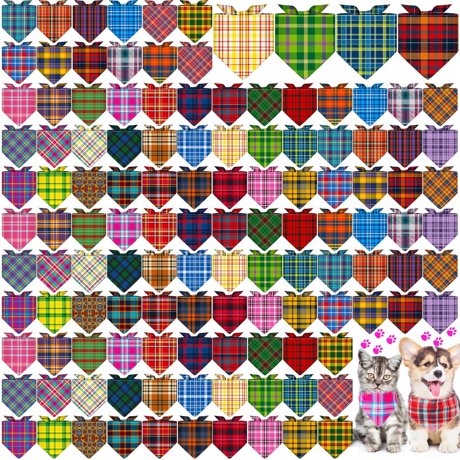 Sanwuta 120 Pcs Plaid Dog Bandanas Bulk Pet Scarves Adjustable Soft Cute Dog Triangle Scarfs for Medium Small Dogs Cats Large Puppy
