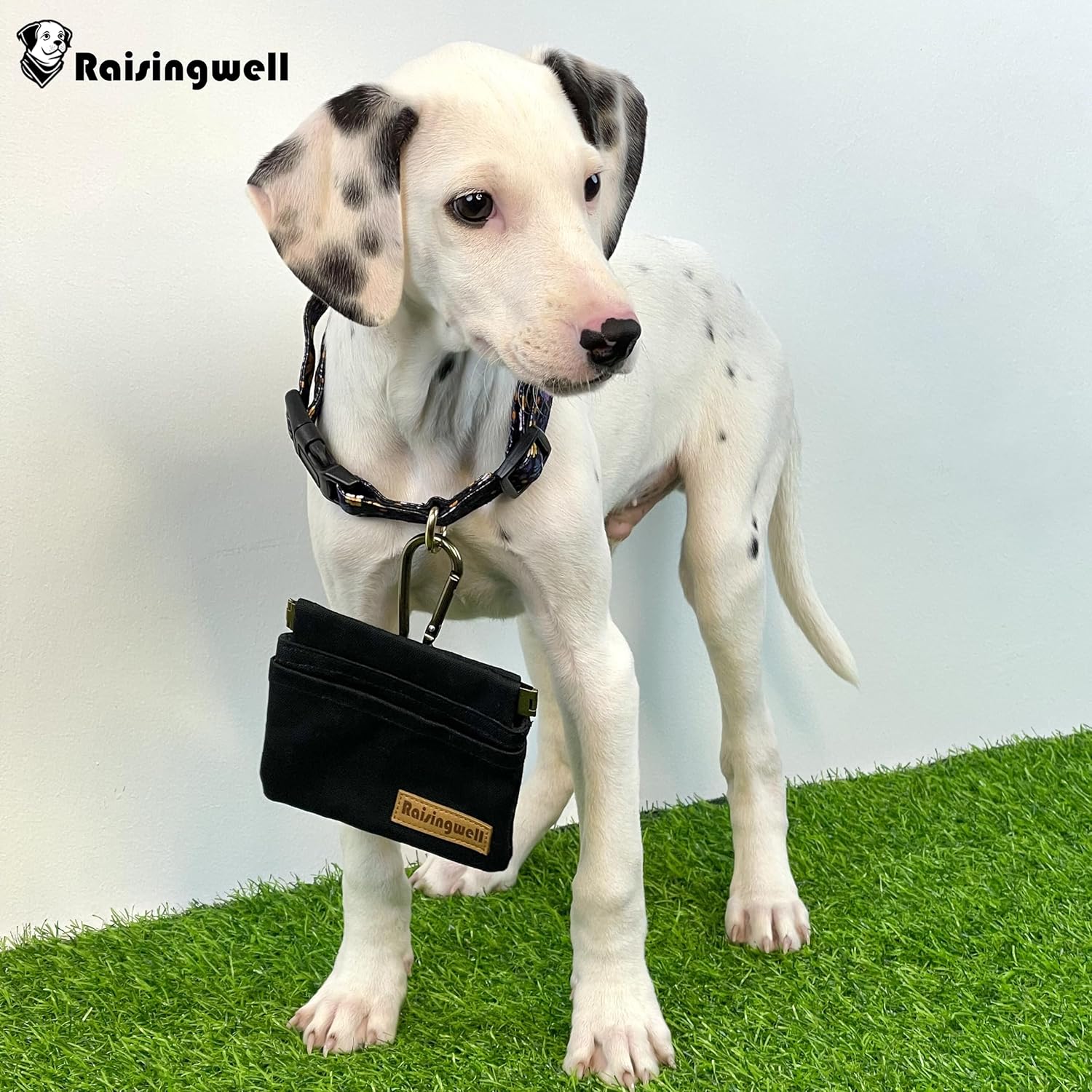 Dog Treat Pouch, Black Pocket Sized Pet Training Pouch, Cotton Fabric, Hand Free Dog Walking Bag with Carabiner, Self-Closing Pet Feed Snack Reward, for Pet Puppy Travel or Outdoor Use