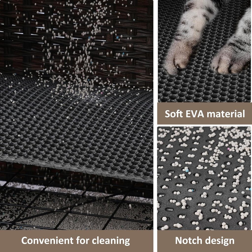 Cat Litter Box Enclosure with Soft Litter Mat; Hidden Cat Washroom Furniture with Door; Handwoven Rattan Cat House; Pet Crate for Living Room, Bedroom, Balcony (Brown)