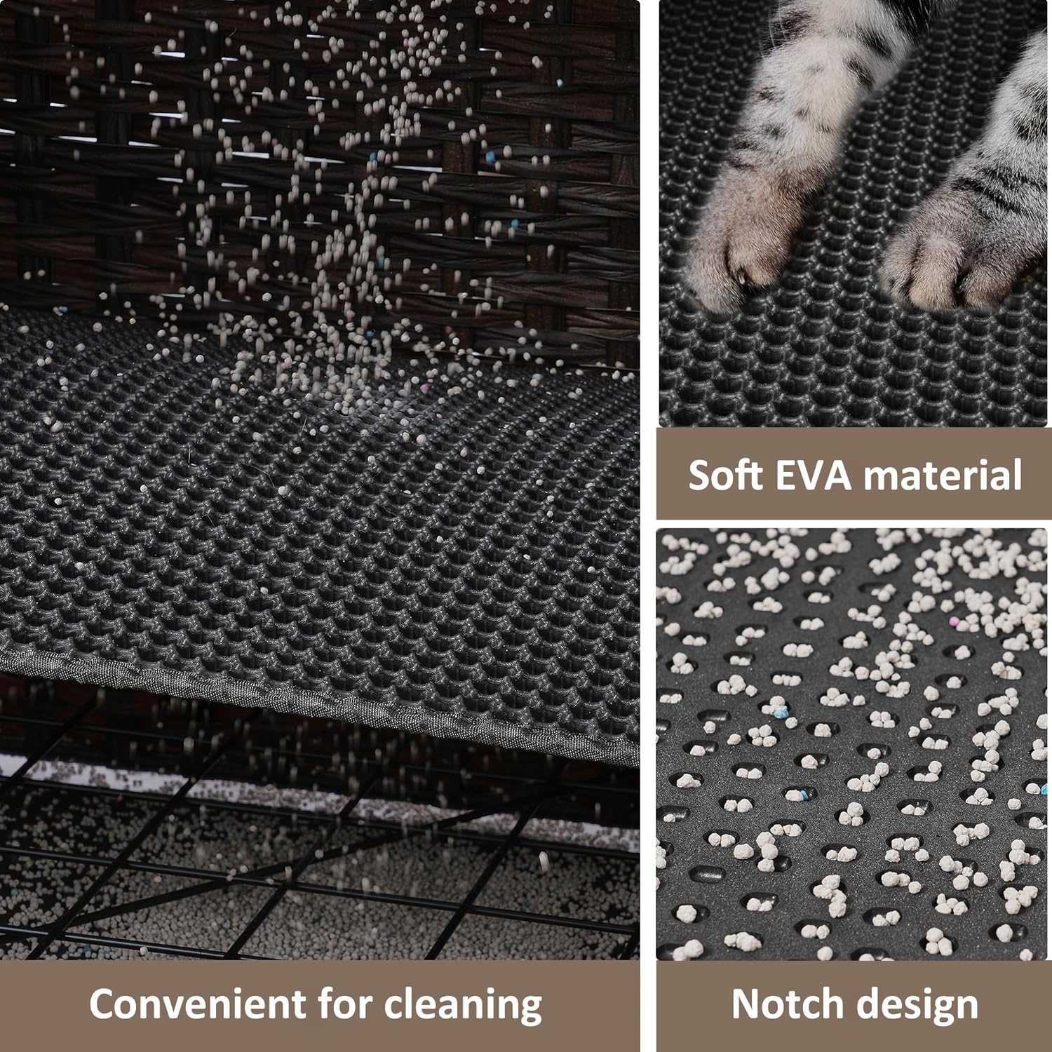 Cat Litter Box Enclosure with Soft Litter Mat; Hidden Cat Washroom Furniture with Door; Handwoven Rattan Cat House; Pet Crate for Living Room, Bedroom, Balcony (Brown)