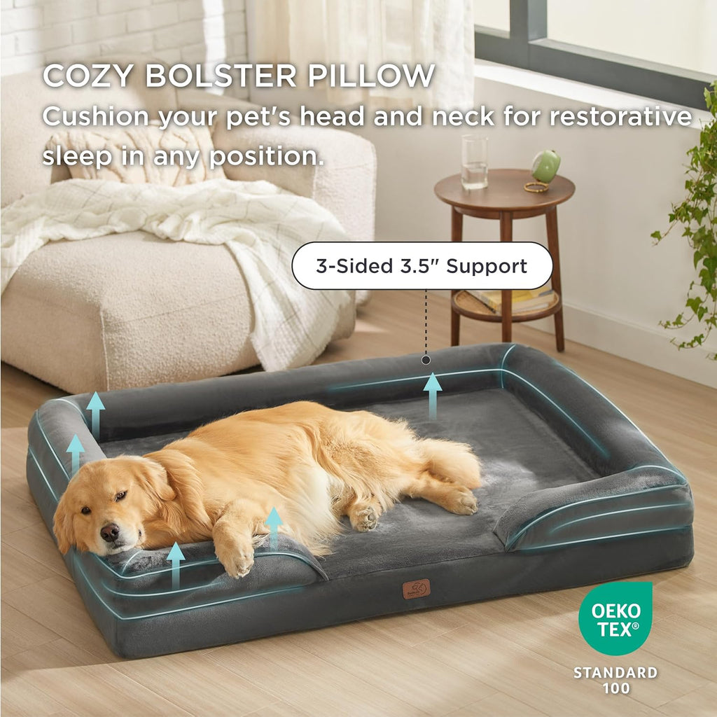 Bedsure XXL Orthopedic Dog Bed for Extra Large Dogs - Washable Giant Dog Cat Bed Waterproof, Comfort Dogs Couch Sofa with Washable Removable Cover, Pet Bed with Nonskid Bottom, Dark Grey, 52"