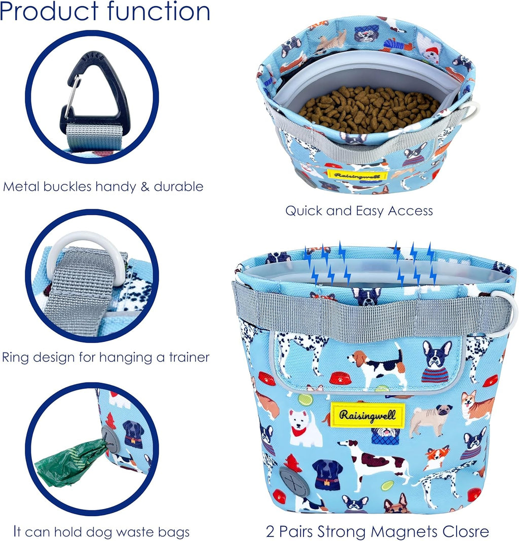 Dog Treat Pouch for Pet Walking and Training with Clicker 2 Cup Silicone Bag Small Fanny Pack Holder for Puppy Snack Dispenser Kit for Leash and Outdoor Use (Dog Puzzle)