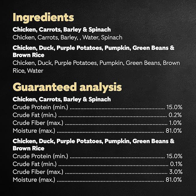 Cesar Simply Crafted Wet Dog Food Toppers for Dry Food, Chicken, Duck, Purple Potatoes, Pumpkin, Green Beans & Brown Rice, and Chicken, Carrots, Barley & Spinach Variety Pack, 1.3 oz Tubs, 8 Count