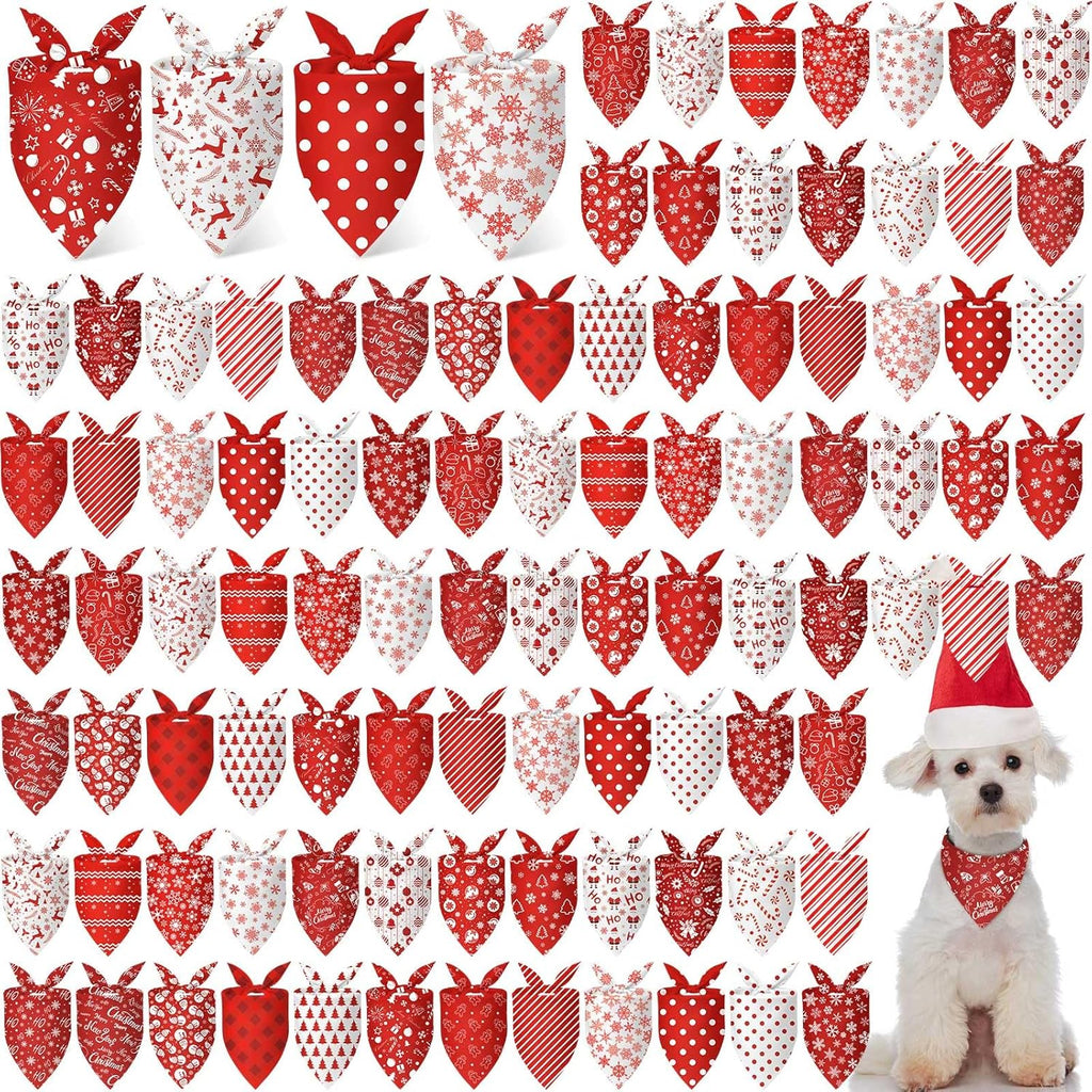 Chunful 100 Pieces Christmas Dog Bandanas Bulk Red and White Xmas Bandanas for Dogs Triangle Scarf Bib Kerchief Set for Small Medium Large Doggie Christmas Costume Decor(25.6 x 17.7 x 17.7)