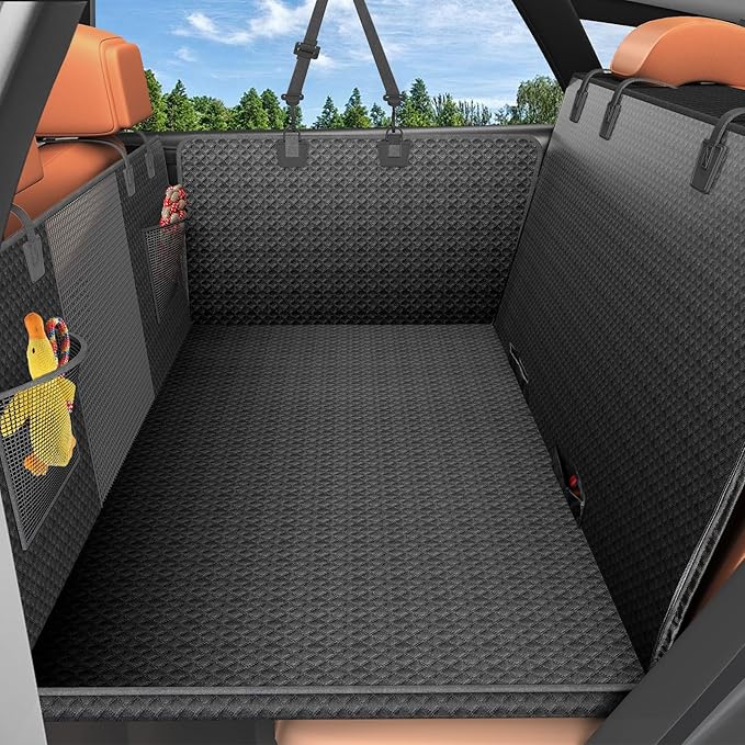 Tough Dog Car Seat Cover for Back Seat with Seatback Top Protection, Waterproof Hard Bottom Back Seat Extender for Dogs, Scratch Resistant Heavy Duty Dog Hammock for Truck Large SUV