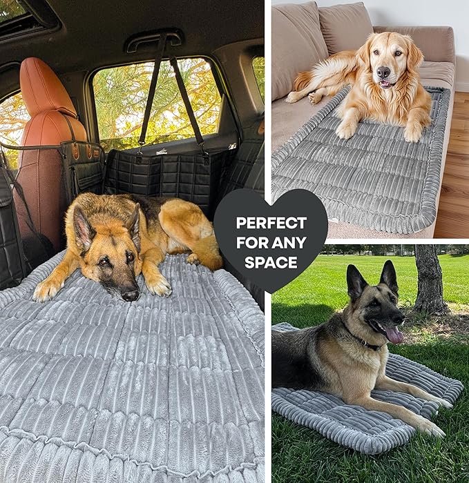 APetsPlanet Dog Bed for Car Back Seat Extender - Non-Slip Backseat Cushion for Dogs - Travel Plush Pet Mat Topper for Cars, Trucks, SUVs - Machine Washable Pad Blanket - Grey, 54" x 24.8"