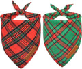 Realeaf Christmas Dog Bandanas 2 Pack, Reversible Red Green Plaid Dog Scarf, Xmas Pet Bandana for Boy and Girl, Premium Durable Fabric, Holiday Check Bandana for Medium and Large Dogs Pets (Large)